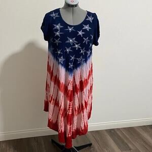 Flowy Patriotic Red White and Blue Star Summer Dress 2X
